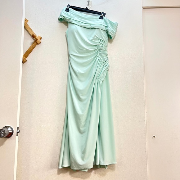 Mac Duggal Ieena 26484 Ruched Off the Shoulder Midi Dress - Picture 2 of 10